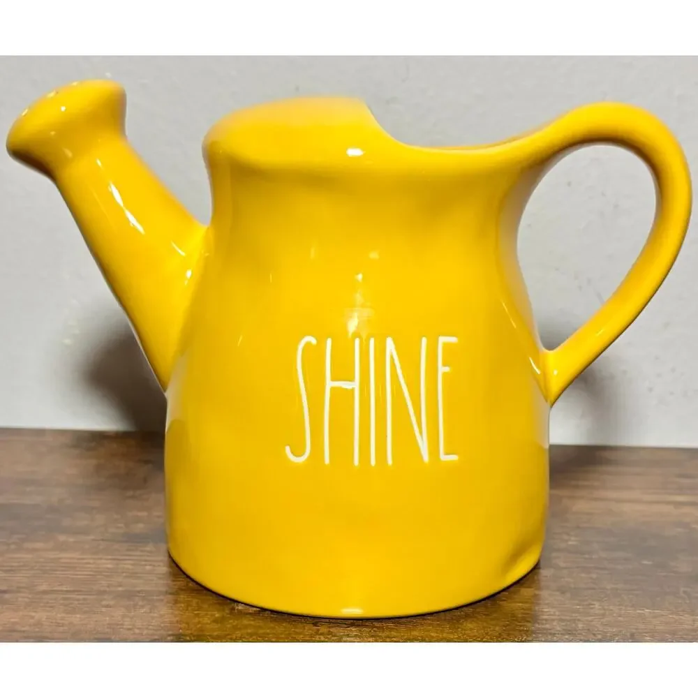 Rae Dunn Yellow 6” Ceramic “Shine” Water Pitcher Plant Watering Can Retired